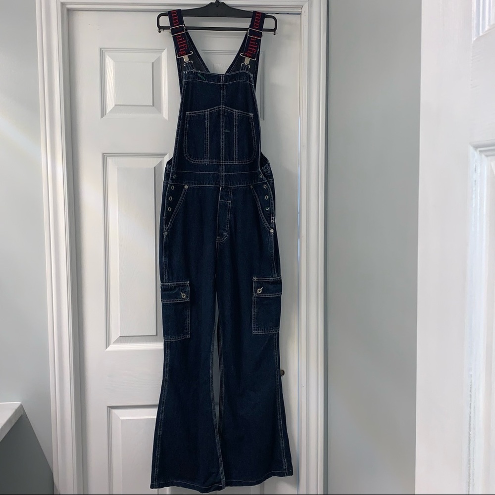 TOMMY HILFIGER Y2K CARGO FLARE VINTAGE DENIM OVERALLS SIZE 28 Streetwear